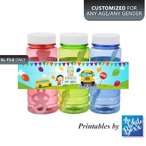 The Wheels on the Bus Bubble Bottle Labels / Bubble stickers / Return Favor Bag for Boy / Girl - Any Age