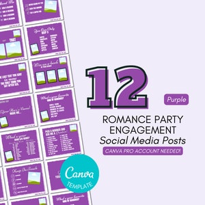Complete Romance Author Facebook Party (12 Posts), Canva Template, Indie Author, Games, Engagement, Interactive, Marketing, Book Promo