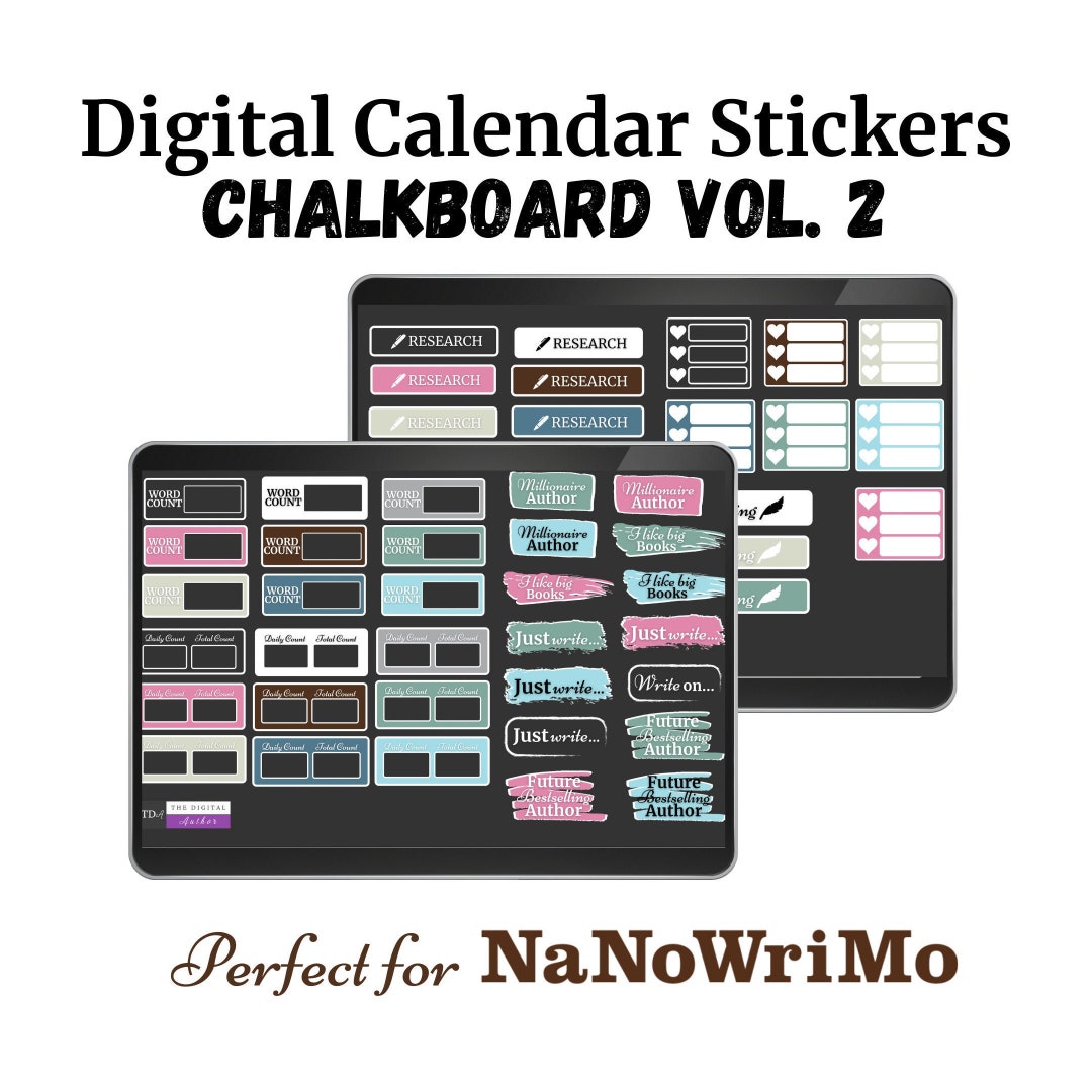 Digital Calendar Stickers for Authors Chalkboard Vol 2 Etsy