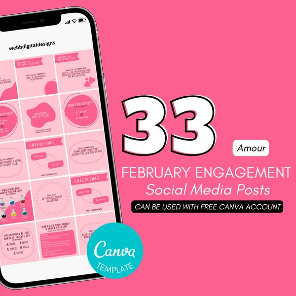 2024 FEBRUARY Engagement Post, Content Calendar, Canva Template, Author, Social Media, Pink, Red, Valentine's Day, Instagram, Facebook, Love