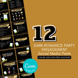 Complete Dark Romance Author Facebook Party (12 Posts), Canva Free Template, Games, Engagement, Interactive, Book Marketing, Promotion