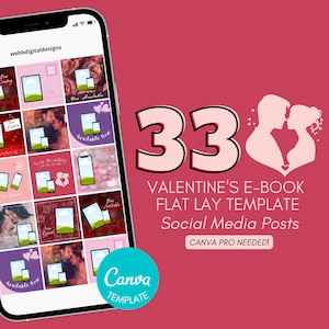 VALENTINE&#39;S E-BOOK Flatlay Book Promotion, Canva Template, Instagram, Social Media, Bookstagram, Top View Mockup, Book Cover, Author, Promo