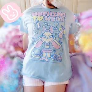 Nothing To Wear! Kawaii Bunny Rabbit T-shirt for Fairy Kei, Yumekawaii, Decora, Pastel J-fashion Harajuku Street Style Egirl Eboy Cute Meme