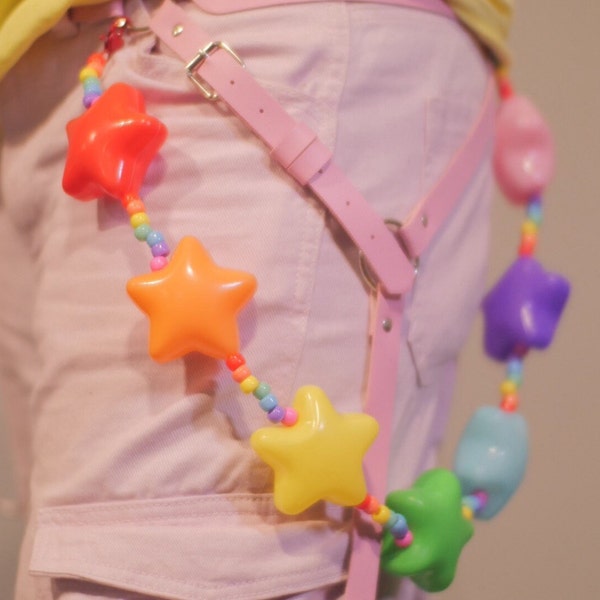 Rainbow Star Kandi Ballpit Belt Chain, Kawaii, Decora, Kidcore Accessory for Rave, Pride, Party and Fashion