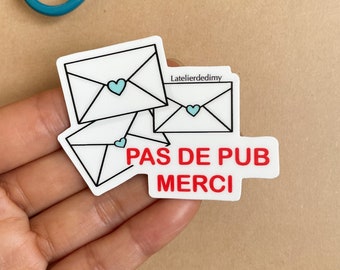 Sticker Pas de Pub pour boites aux lettres, autocollant stop pub blanc