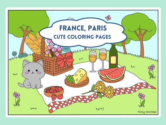 Coloriage de la France pour adulte, coloriage adulte mignon anti stress, coloriage kawaii numérique à imprimer, PDF coloriage à imprimer