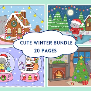 Winter coloring pages for adults and teens, hand drawn cozy coloring PDF to download, cute and cozy coloring book, kawaii adult coloring