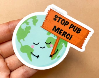 Cute “STOP PUB” sticker for mailboxes, planet Earth pattern, ecology