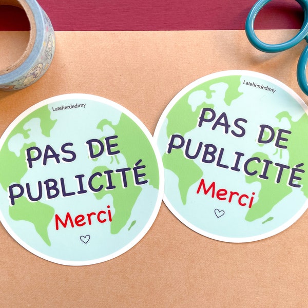 Lot de 2 stickers STOP PUB planète, autocollant extérieur rond anti UV résistant à l’eau, étiquette pour boîte aux lettres, pas de publicité