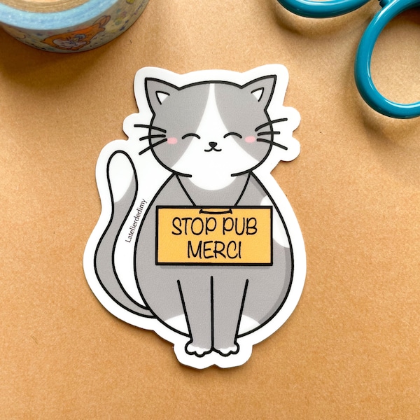 Cute STOP PUB sticker, cute cat sticker, mailbox sticker, anti UV exterior sticker, waterproof sticker