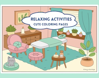 Relaxing coloring pages for adults, cozy coloring pages to download, cute and cozy coloring book, kawaii coloring pages, cute coloring pdf