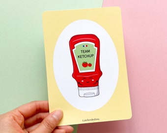 Tomato sauce card, handmade illustrated card, cute postcard, wall decoration for office, children's room decoration