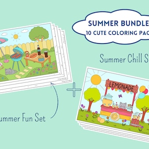 Summer coloring pages for adults and teens, hand drawn cozy coloring pages to download, cute and cozy coloring book, kawaii adult coloring