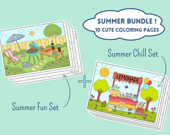 Summer coloring pages for adults and teens, hand drawn cozy coloring pages to download, cute and cozy coloring book, kawaii adult coloring