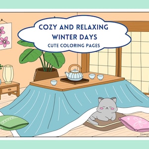 Printable cozy coloring pages for adults, cozy relaxing winter coloring pages to download, cute and easy coloring book, winter coloring book