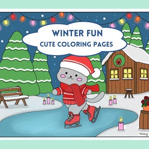 Printable kawaii coloring pages for adults, cozy winter coloring pages to download, cute and cozy coloring book, winter coloring book PDF