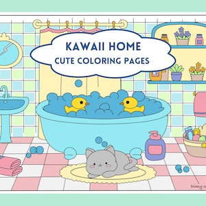 Printable kawaii coloring pages for adults and children, cozy coloring pages to download, cute and cozy coloring book, cute colouring sheet