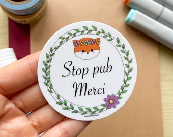 Sticker STOP PUB rond mignon, autocollant mignon boîte aux lettre, sticker extérieur waterproof anti UV, sticker écologie pas de publicité