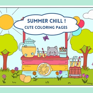 Printable Fun Summer kawaii coloring page for adults and teenagers, hand drawn cozy coloring pages to download, cute and cozy coloring book