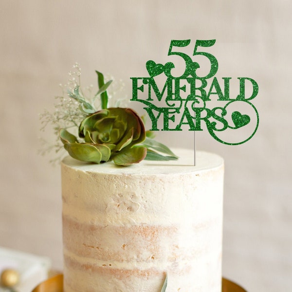 55 emerald years cake topper / Wedding anniversary green glitter party decor / 55 emerald anniversary