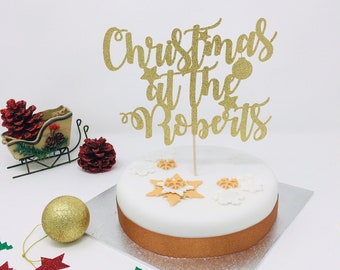 Personalised Christmas cake topper. Christmas cake decoration with a last name. Christmas table decorations.