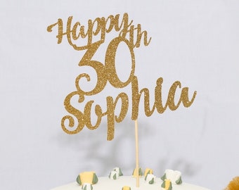 Personalised Name and Age Birthday Cake Topper. 20th, 30th, 40th, 50th, 60th, 70th, 80th, 90th, 100th.