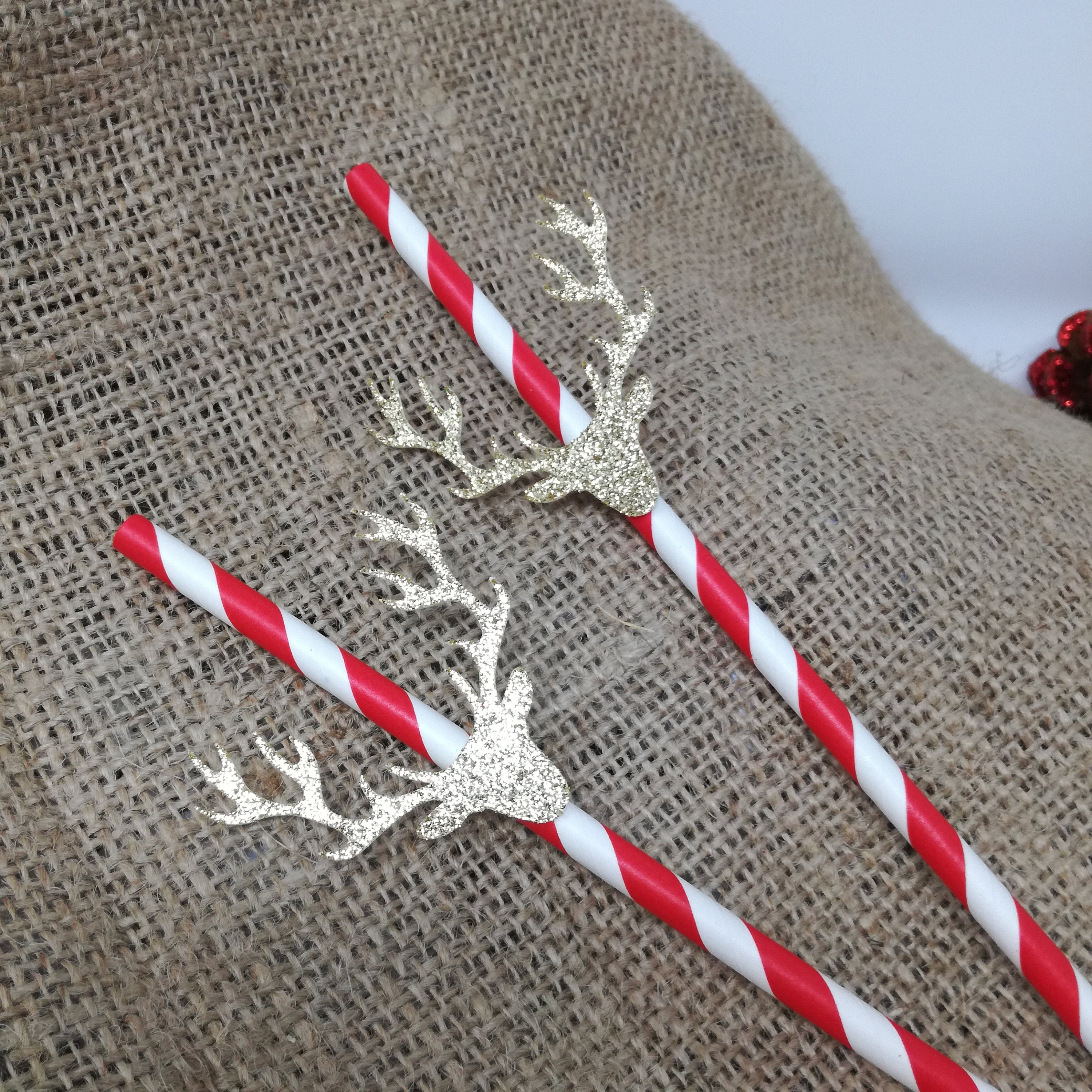 Silver stripe straws Ho ho ho funny Christmas straw Christmas decoration 10 pieces silver straw. Christmas table decoration Gold