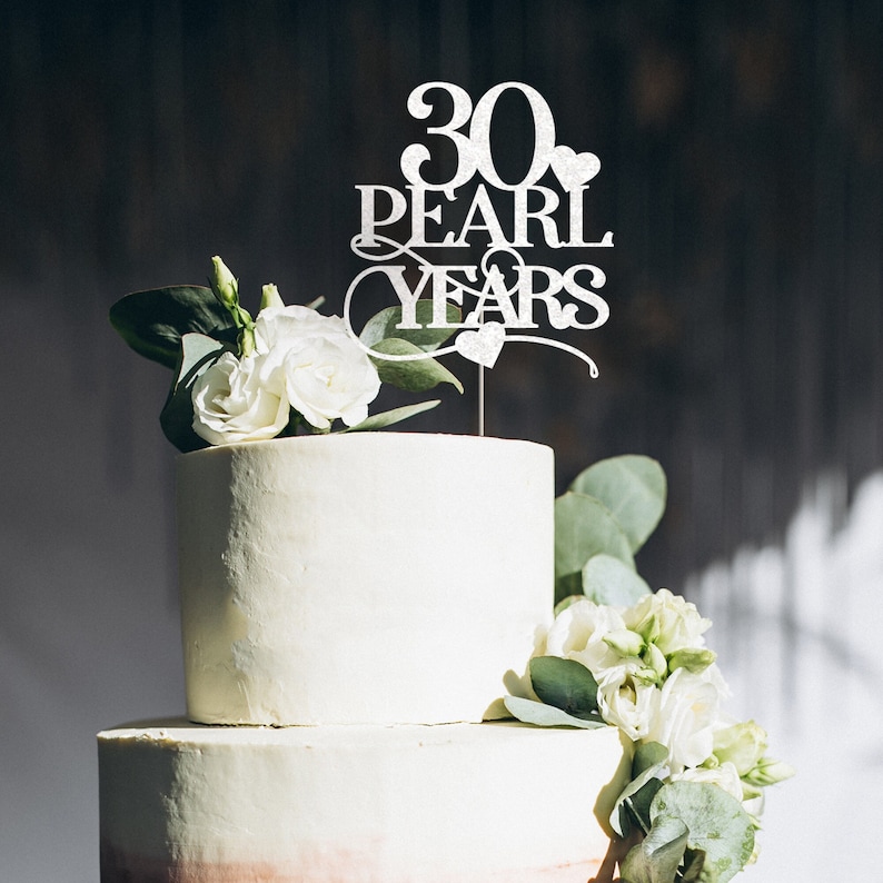 30 pearl years cake topper / Wedding anniversary party decor / White 30 pearl years anniversary image 1