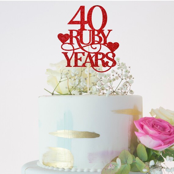 40th wedding anniversary glitter ruby years cake topper customised 40yrs 40 ruby