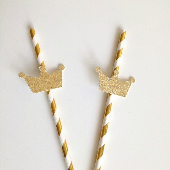 Crown Straws 10 Gold Straws King And Queen Party Ideas Baby Etsy