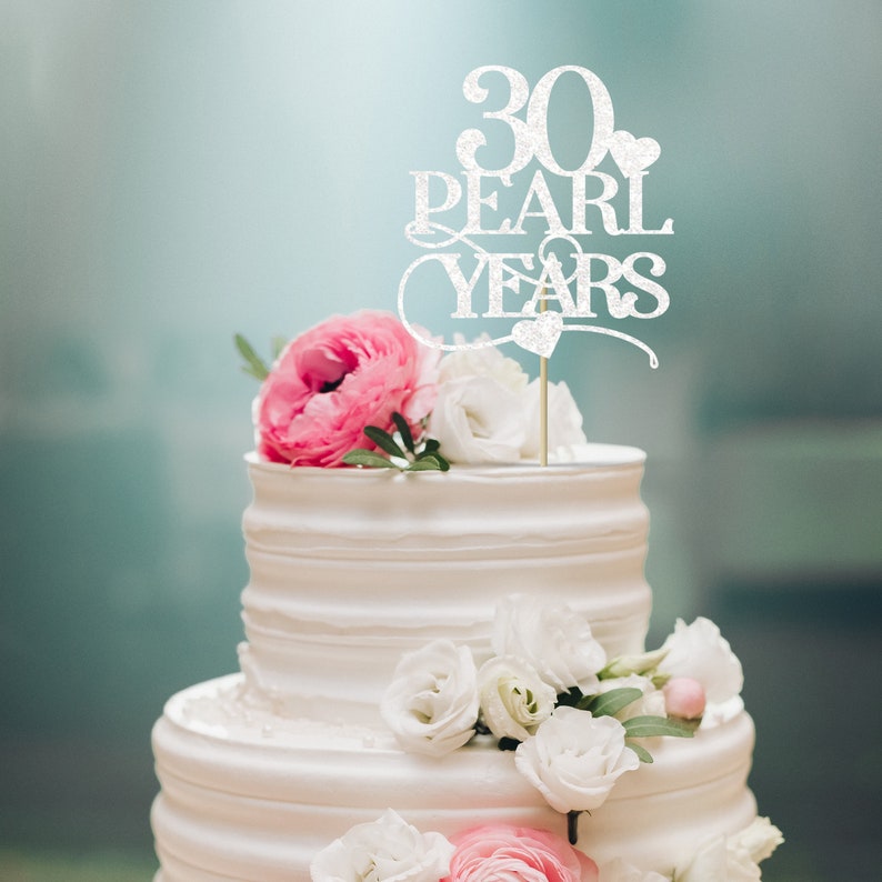 30 pearl years cake topper / Wedding anniversary party decor / White 30 pearl years anniversary image 2