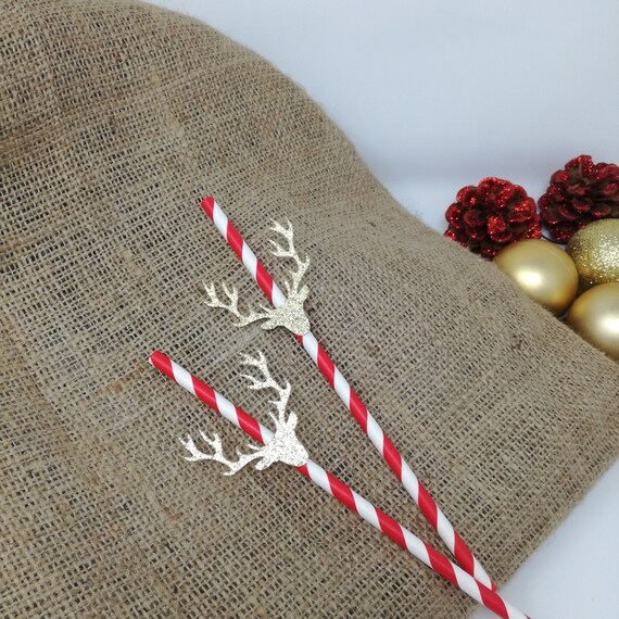 Silver stripe straws Ho ho ho funny Christmas straw Christmas decoration 10 pieces silver straw. Christmas table decoration Gold