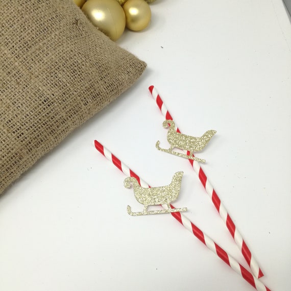 Silver stripe straws Ho ho ho funny Christmas straw Christmas decoration 10 pieces silver straw. Christmas table decoration Gold