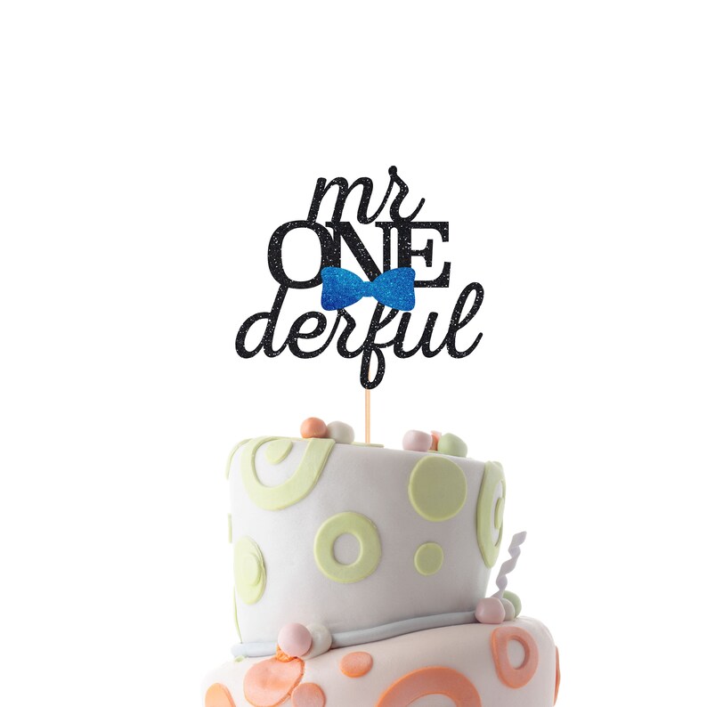 Mr Onederful Cake Topper With Bow Tie Cute First Birthday Etsy