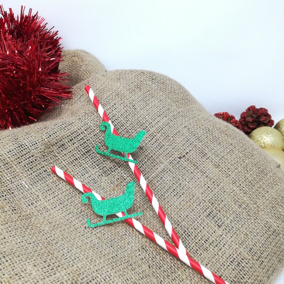 Silver stripe straws Ho ho ho funny Christmas straw Christmas decoration 10 pieces silver straw. Christmas table decoration Gold