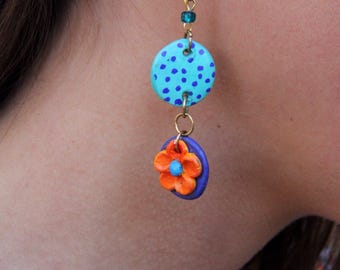Polka Dots and Flower Handcrafted Polymer Clay Earrings