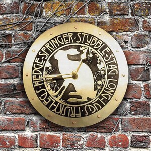Outdoor Clock - Brass Patio Clock with Hare and Country Sayings - Really handmade by UK Craftsman. About 30cm/12" Garden Wall Clock