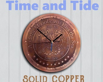 Time and Tide Copper Mermaid Wall Clock - Tide Clock. Really Handmade in Cornwall