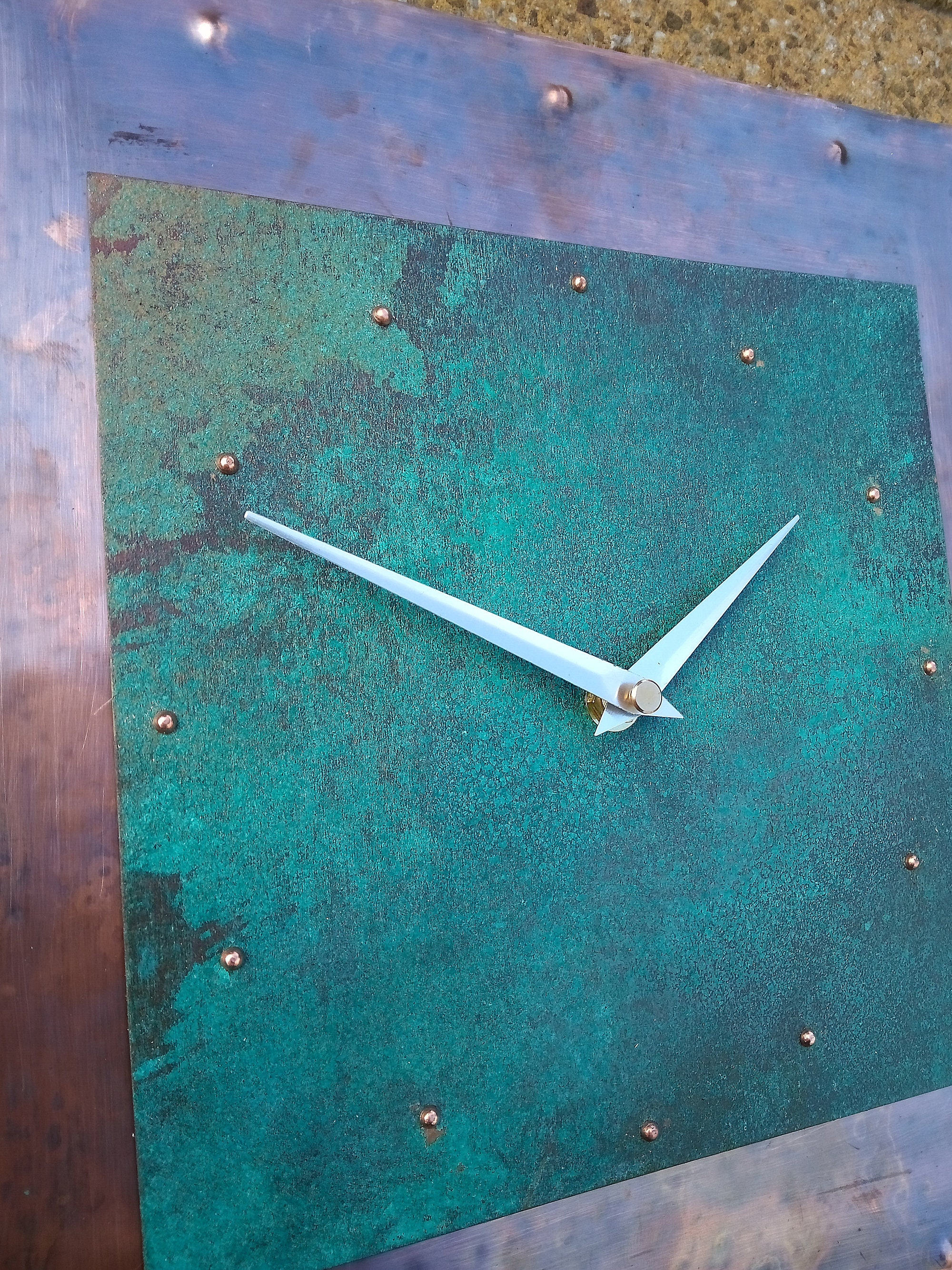 Extra Large Modern Wall Clock Copper Blue Patina 16 Etsy Canada
