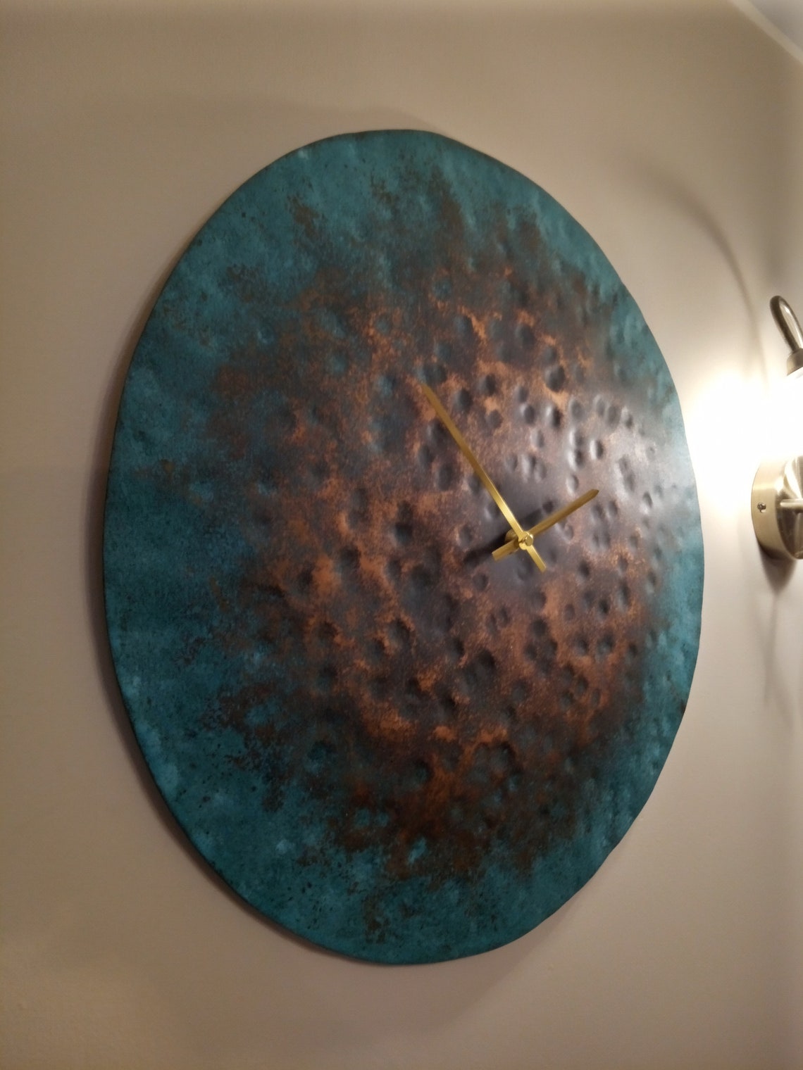 20 Wall Clock Extralarge Hammered Verdigris Copper Etsy