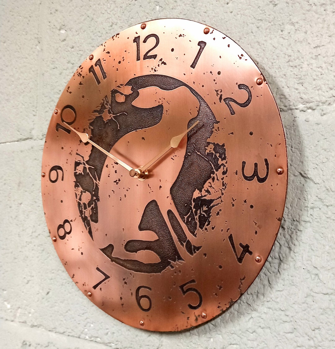 Large Copper Wall Clock With Hare and Numbers. 29cm Celtic Pagan Eostre