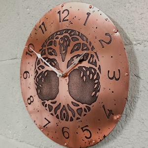 Tree of Life Copper Wall Clock  Large 29cm with bold numbers