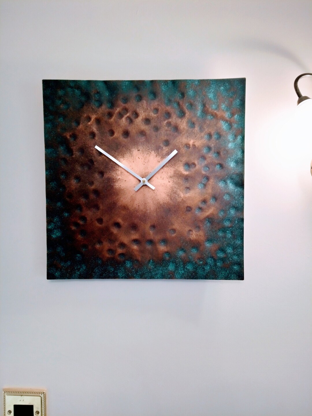 Large Square Wall Clock Solid Copper Handhammered 400mm/16 Pendulum