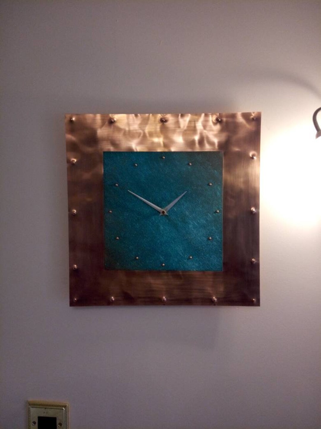 Large Square Copper Clock Modern Clock Wall Blue/green Patina ...