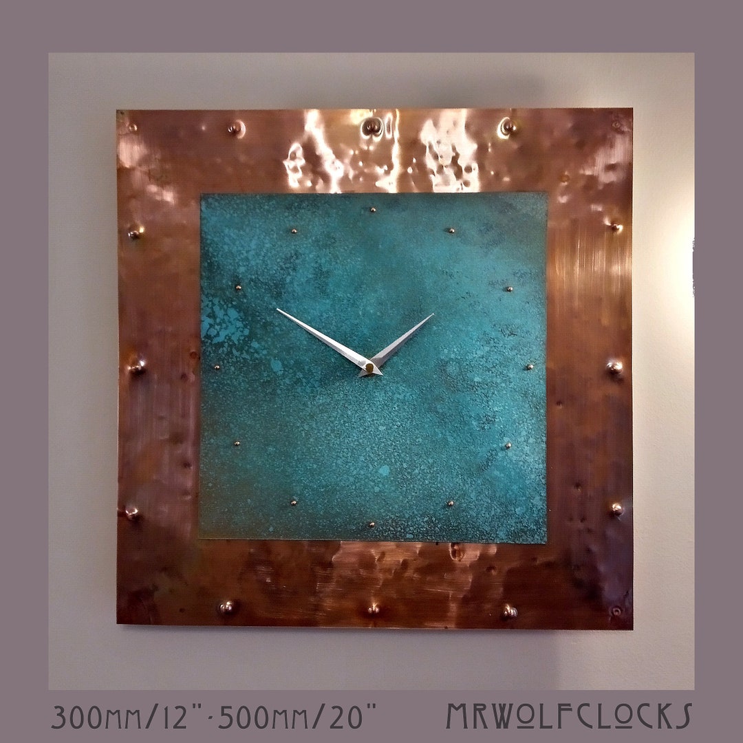 Extra Large Modern Wall Clock Copper Blue Patina 16 - Etsy Canada
