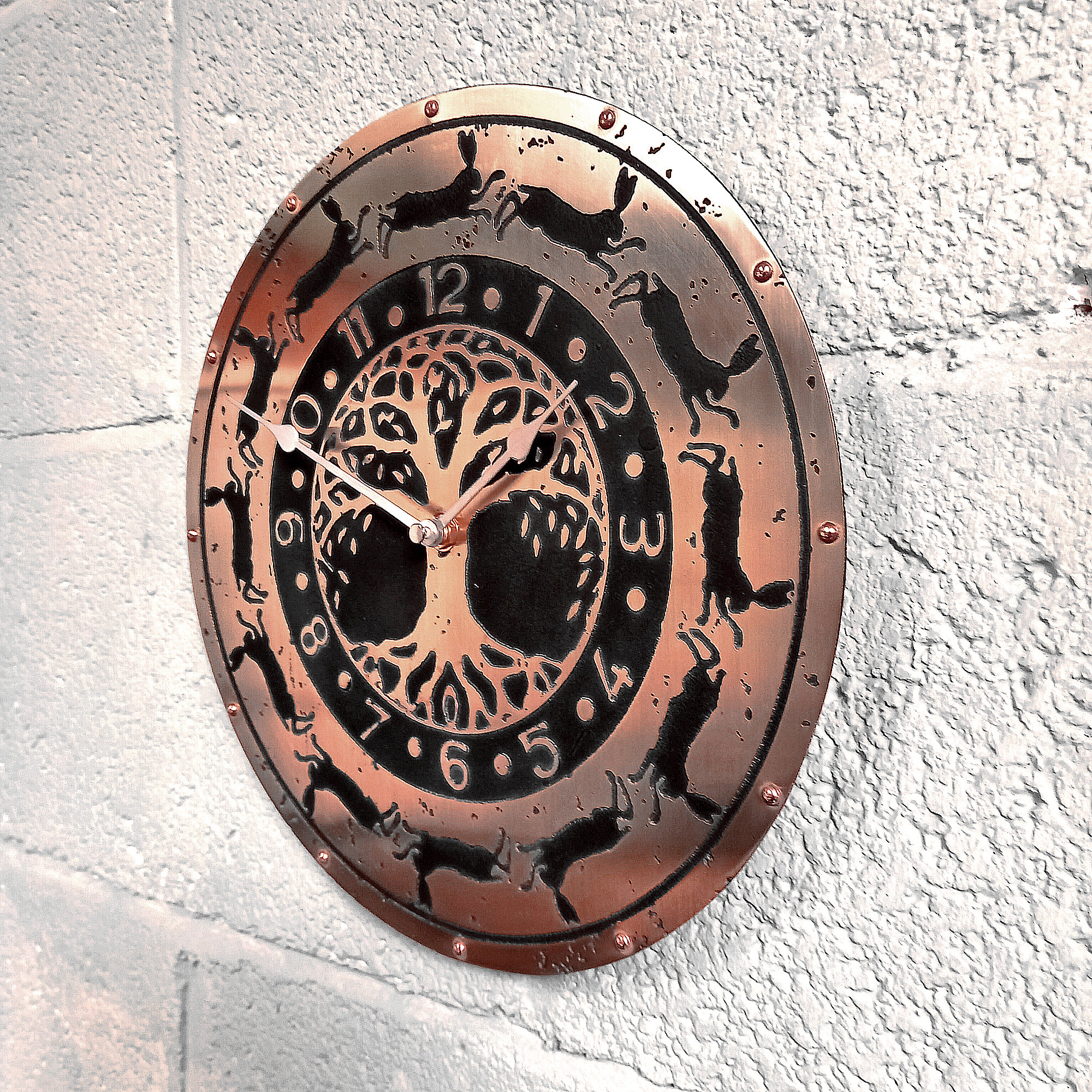 Large Copper Wall Clock With Hares & Tree of Life 12 - Etsy