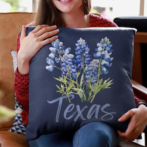 Texas Bluebonnet Floral Design, Square Pillowcase, Home Decor Accent, Throw Pillow Cover, Gift for Nature Lover, Spun Polyester Cushion Case