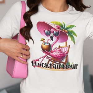 Funny Flamingo Cocktail shirt for your bird loving friends - Flocktail hour play on words - Great gift or for vacation