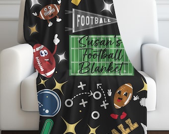Football blanket Velveteen Plush personalized with your name across the field of play take it to those cold games or for watching from home