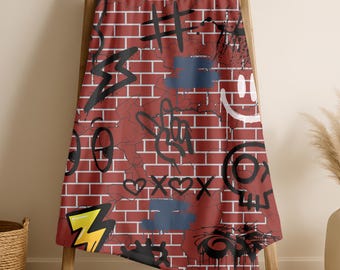 Graffiti Brick Wall Velveteen Plush Blanket | Urban Street Art Throw